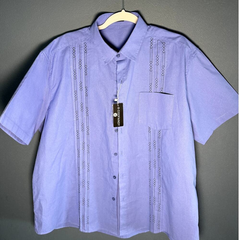 COOFANDY LIGHT BLUE MENS SHORT SLEEVE XL BUTTON DOWN SHIRT